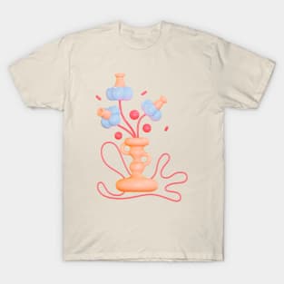 blue flowers in vase | pink T-Shirt